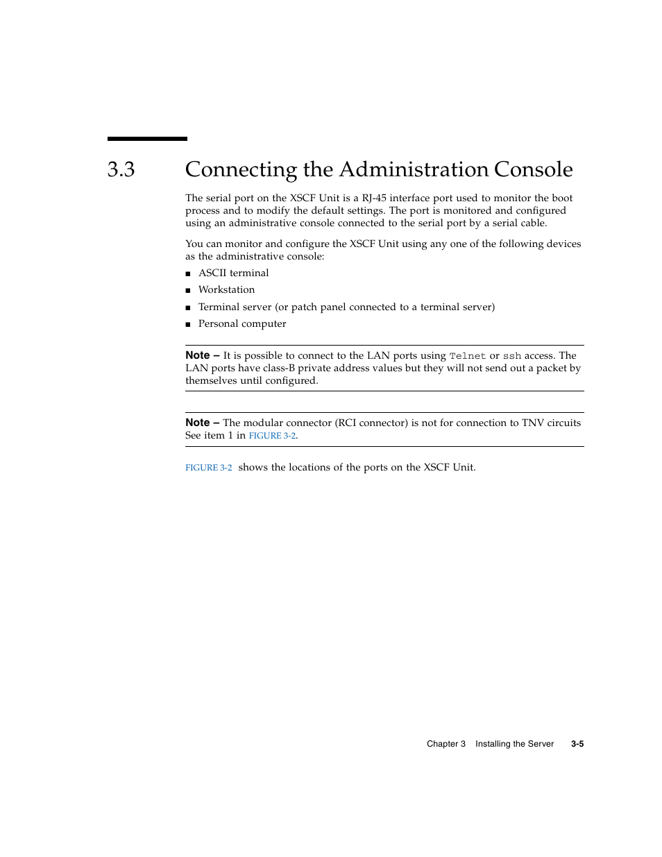 3 connecting the administration console, Connecting the administration console | FUJITSU SPARC M4000/M5000 User Manual | Page 29 / 76