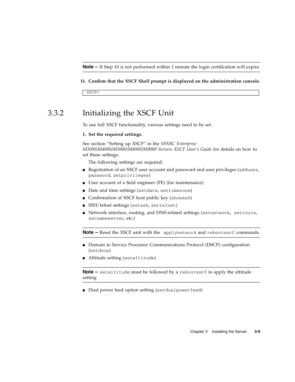 2 initializing the xscf unit, Initializing the xscf unit | FUJITSU SPARC M4000/M5000 User Manual | Page 33 / 76