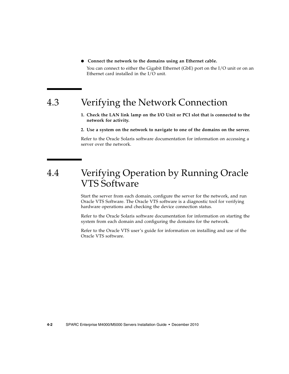 3 verifying the network connection, Verifying the network connection, Verifying operation by running oracle vts software | FUJITSU SPARC M4000/M5000 User Manual | Page 42 / 76