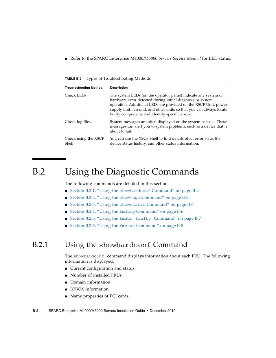 B.2 using the diagnostic commands, B.2.1 using the showhardconf command, Using the diagnostic commands | B.2.1, Using the showhardconf | FUJITSU SPARC M4000/M5000 User Manual | Page 58 / 76