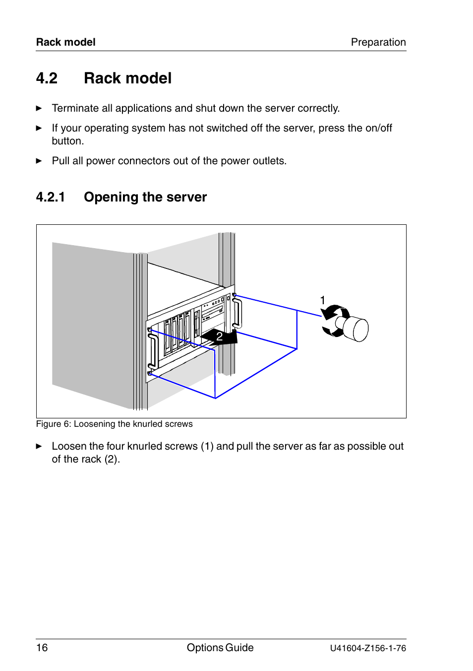 Rack model, Opening the server, 2 rack model | 1 opening the server | FUJITSU TX150 S3 User Manual | Page 24 / 95