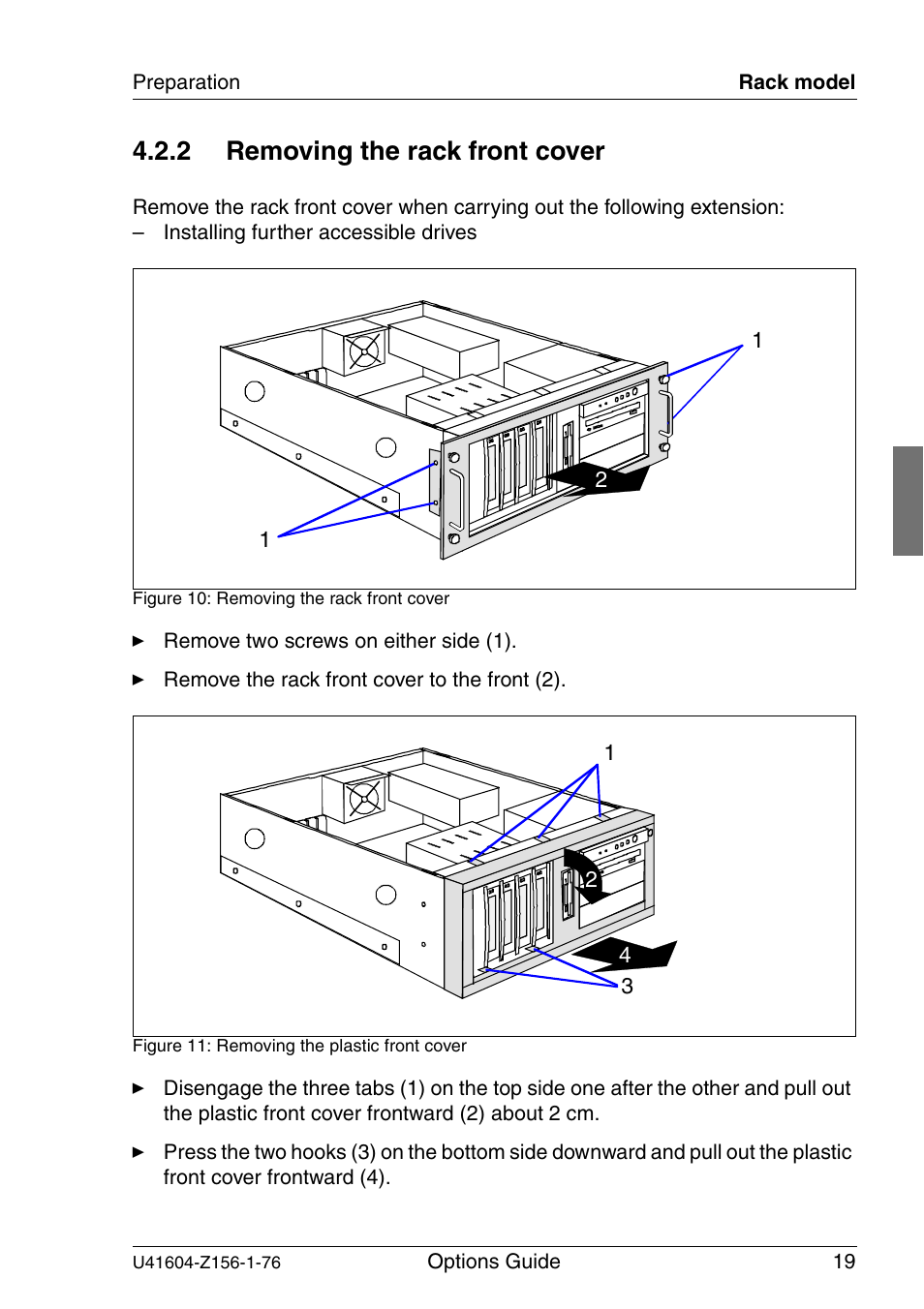 Removing the rack front cover, 2 removing the rack front cover | FUJITSU TX150 S3 User Manual | Page 27 / 95
