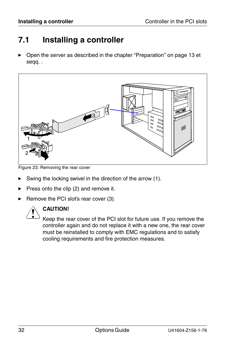 Installing a controller, 1 installing a controller | FUJITSU TX150 S3 User Manual | Page 40 / 95