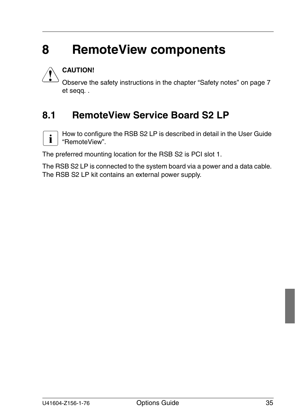 Remoteview components, Remoteview service board s2 lp, 8remoteview components | FUJITSU TX150 S3 User Manual | Page 43 / 95