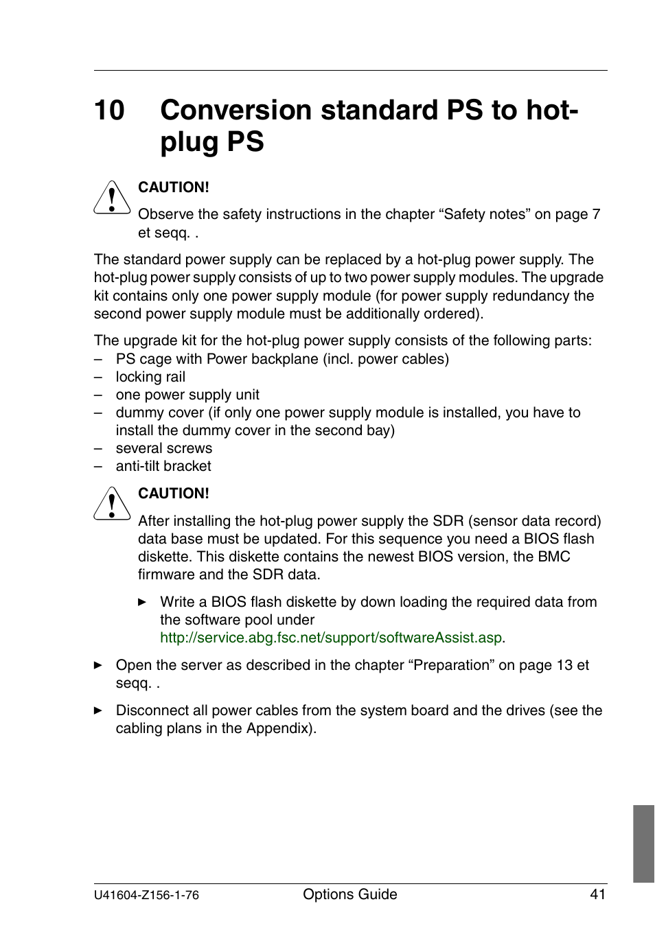 Conversion standard ps to hot- plug ps, Conversion standard ps to hot-plug ps, 10 conversion standard ps to hot- plug ps | FUJITSU TX150 S3 User Manual | Page 49 / 95
