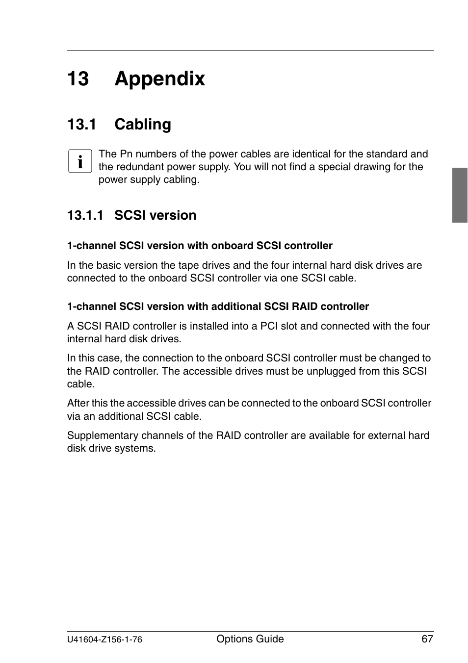 Appendix, Cabling, Scsi version | 13 appendix, 1 cabling | FUJITSU TX150 S3 User Manual | Page 75 / 95