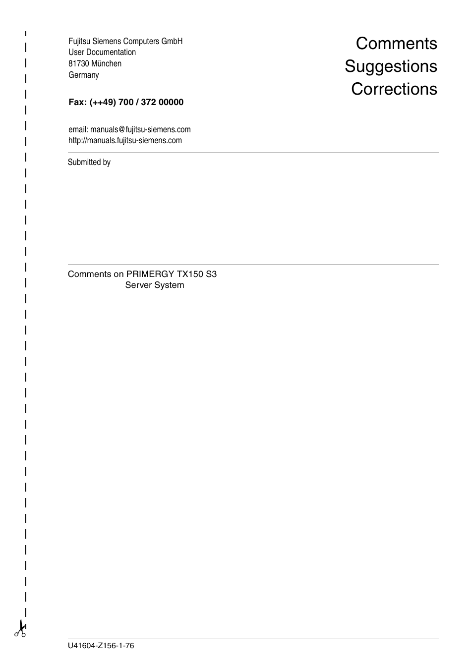 Comments suggestions corrections | FUJITSU TX150 S3 User Manual | Page 93 / 95