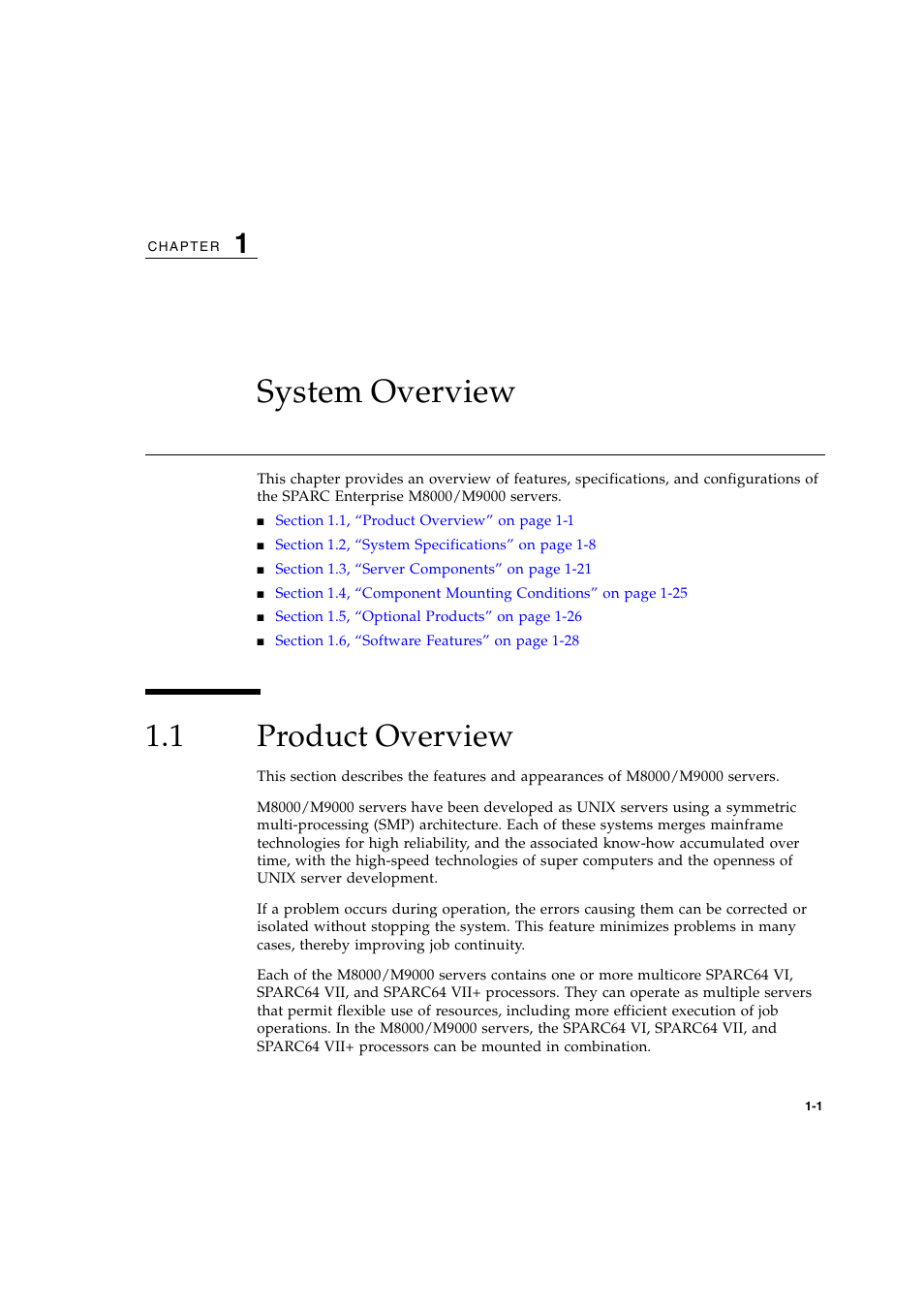 System overview, 1 product overview, Product overview | FUJITSU SPARC ENTERPRISE SERVER M9000 User Manual | Page 13 / 64