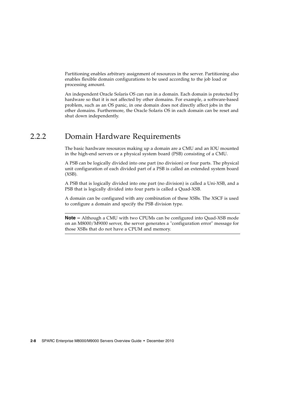 2 domain hardware requirements, Domain hardware requirements | FUJITSU SPARC ENTERPRISE SERVER M9000 User Manual | Page 48 / 64