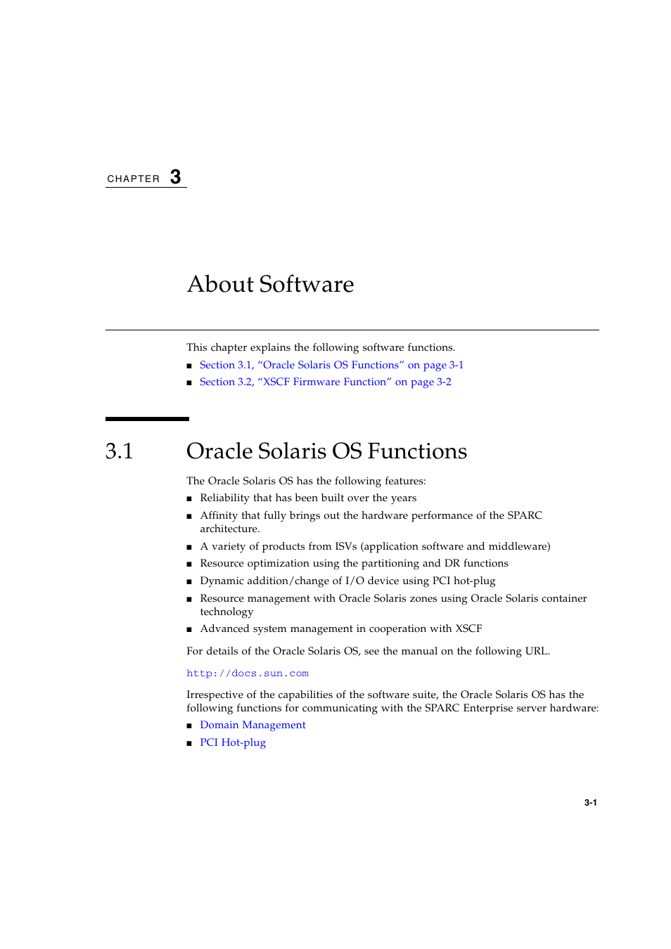 About software, 1 oracle solaris os functions, Oracle solaris os functions | FUJITSU SPARC ENTERPRISE SERVER M9000 User Manual | Page 57 / 64