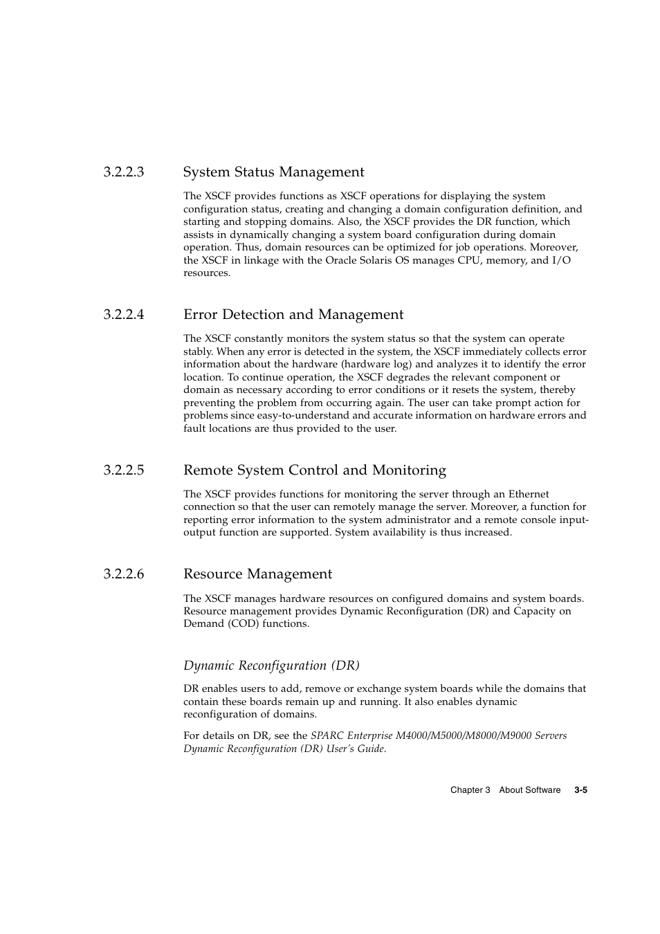 3 system status management, 4 error detection and management, 5 remote system control and monitoring | 6 resource management, Dynamic reconfiguration (dr), System status management, Error detection and management, Remote system control and monitoring, Resource management | FUJITSU SPARC ENTERPRISE SERVER M9000 User Manual | Page 61 / 64