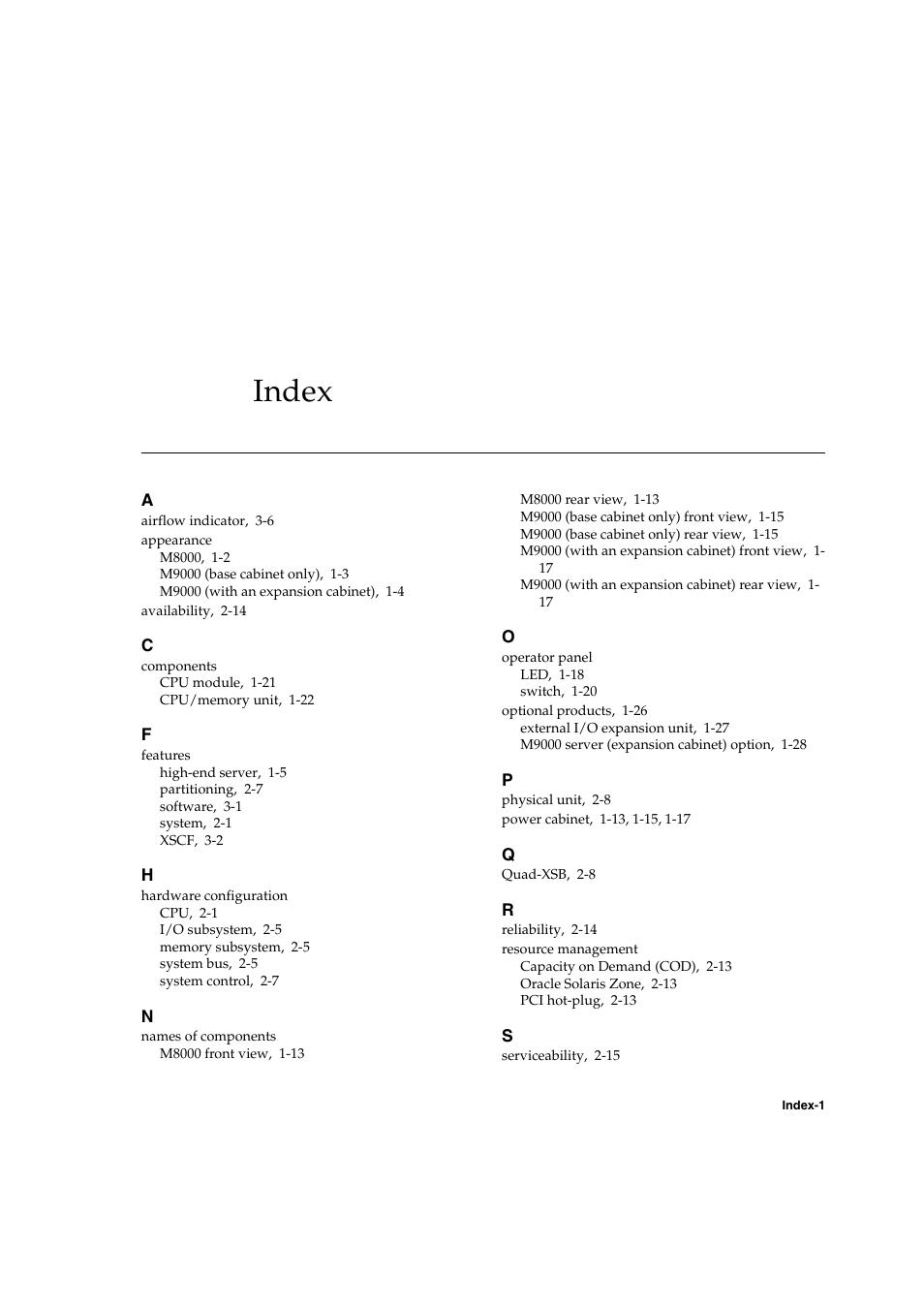 Index, Index–1 | FUJITSU SPARC ENTERPRISE SERVER M9000 User Manual | Page 63 / 64