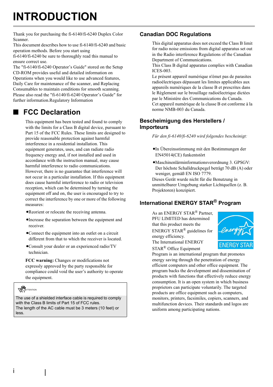 Introduction, Fcc declaration | FUJITSU Fi-6240 User Manual | Page 2 / 20