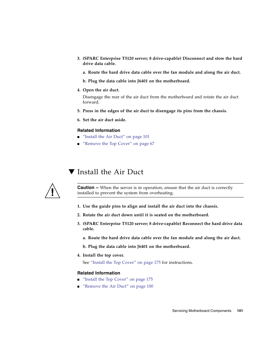 Related information, Install the air duct | FUJITSU SPARC T5120 User Manual | Page 127 / 240