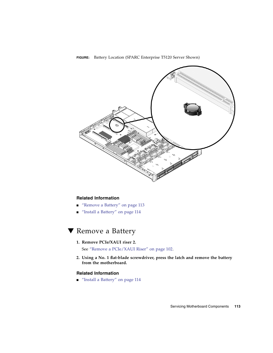 Related information, Remove a battery | FUJITSU SPARC T5120 User Manual | Page 139 / 240