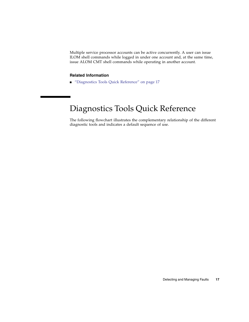Related information, Diagnostics tools quick reference | FUJITSU SPARC T5120 User Manual | Page 43 / 240
