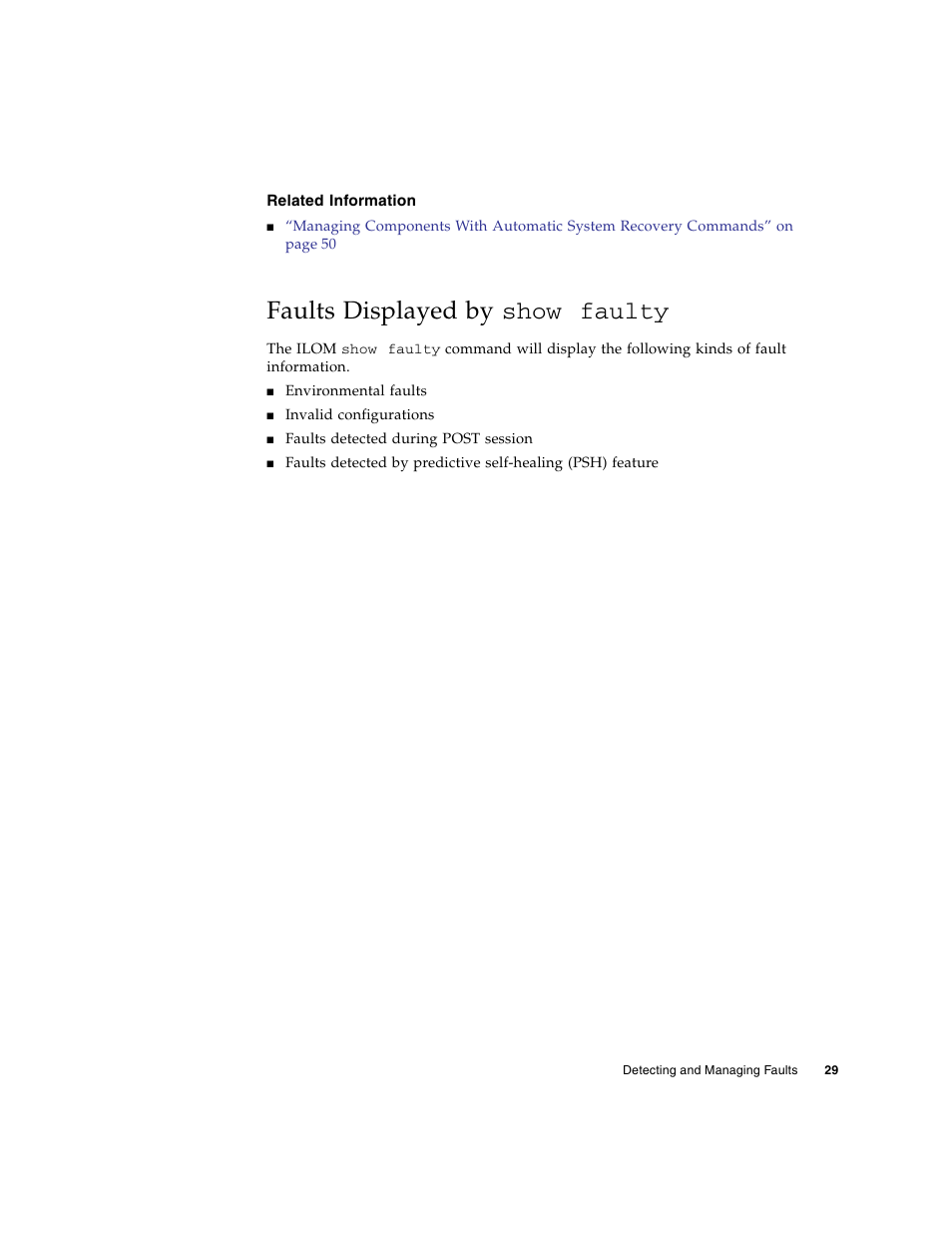 Related information, Faults displayed by show faulty | FUJITSU SPARC T5120 User Manual | Page 55 / 240