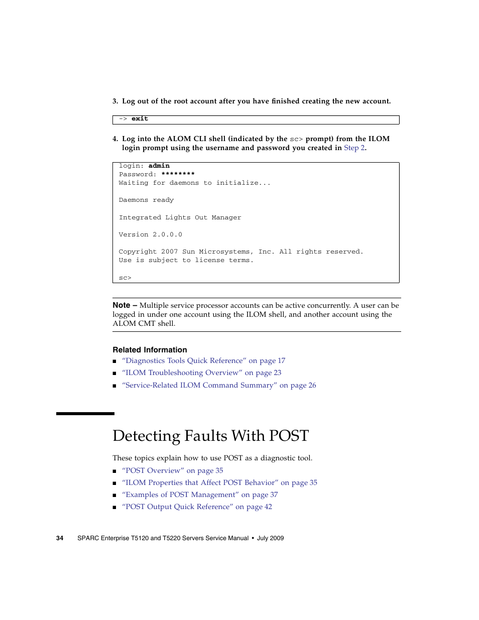 Related information, Detecting faults with post | FUJITSU SPARC T5120 User Manual | Page 60 / 240