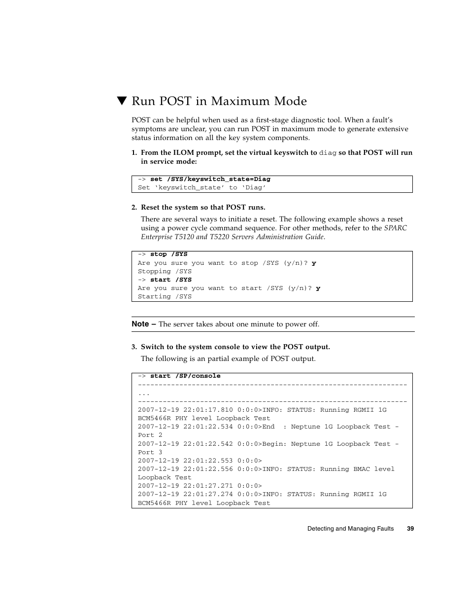 Run post in maximum mode | FUJITSU SPARC T5120 User Manual | Page 65 / 240