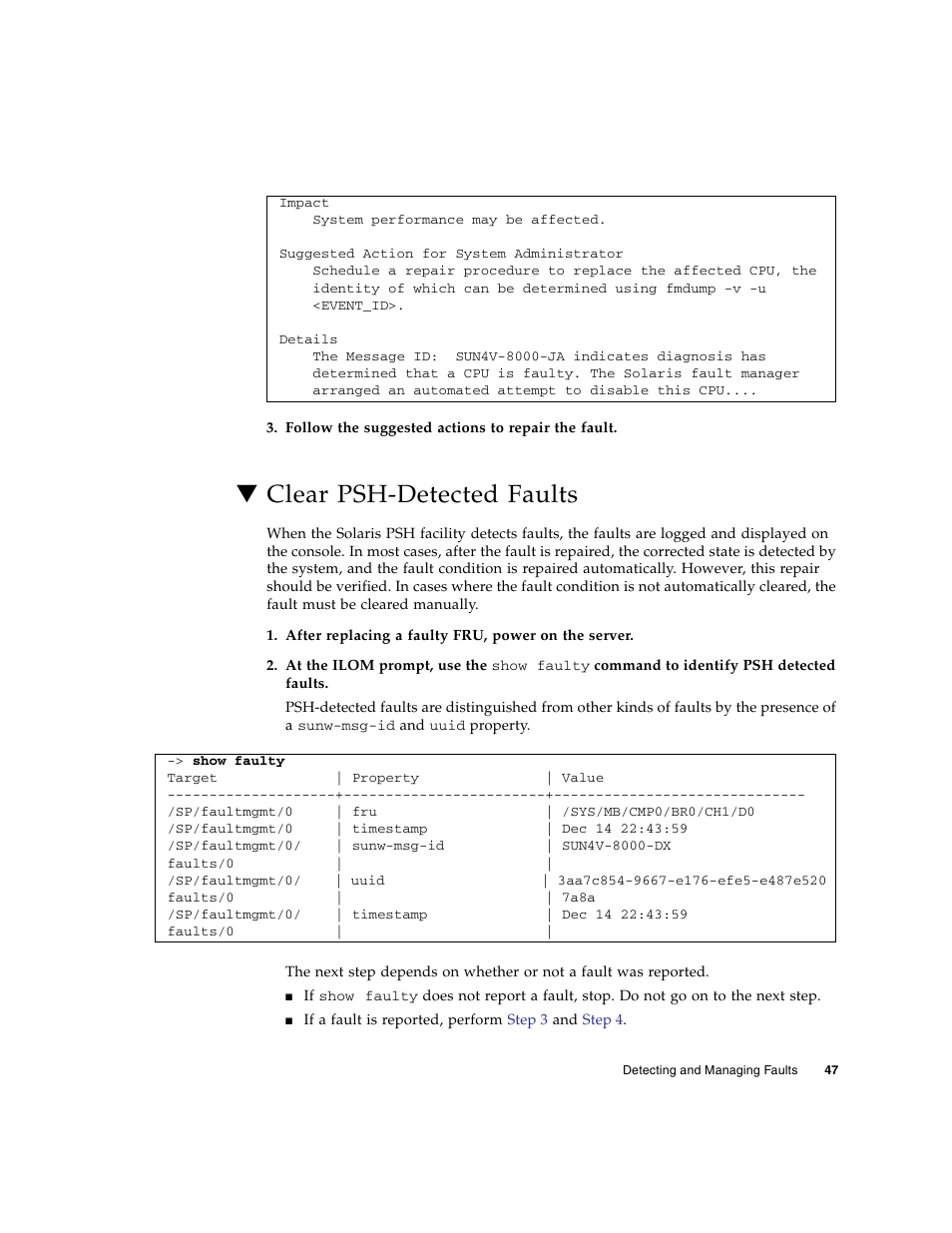 Clear psh-detected faults | FUJITSU SPARC T5120 User Manual | Page 73 / 240