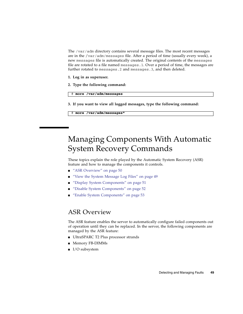 Asr overview, Managing components with automatic system recovery | FUJITSU SPARC T5120 User Manual | Page 75 / 240