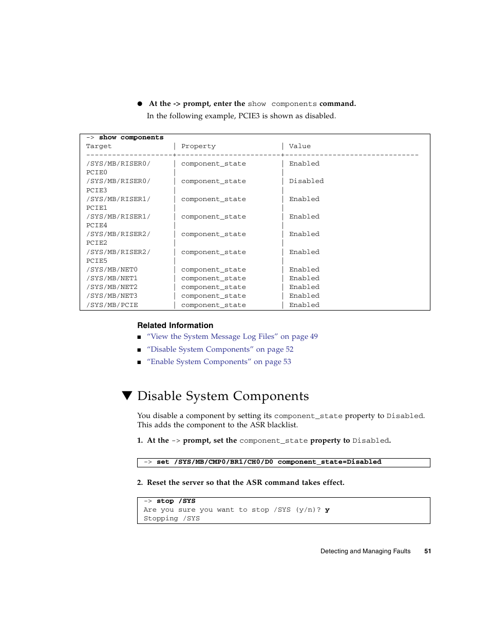 Related information, Disable system components | FUJITSU SPARC T5120 User Manual | Page 77 / 240