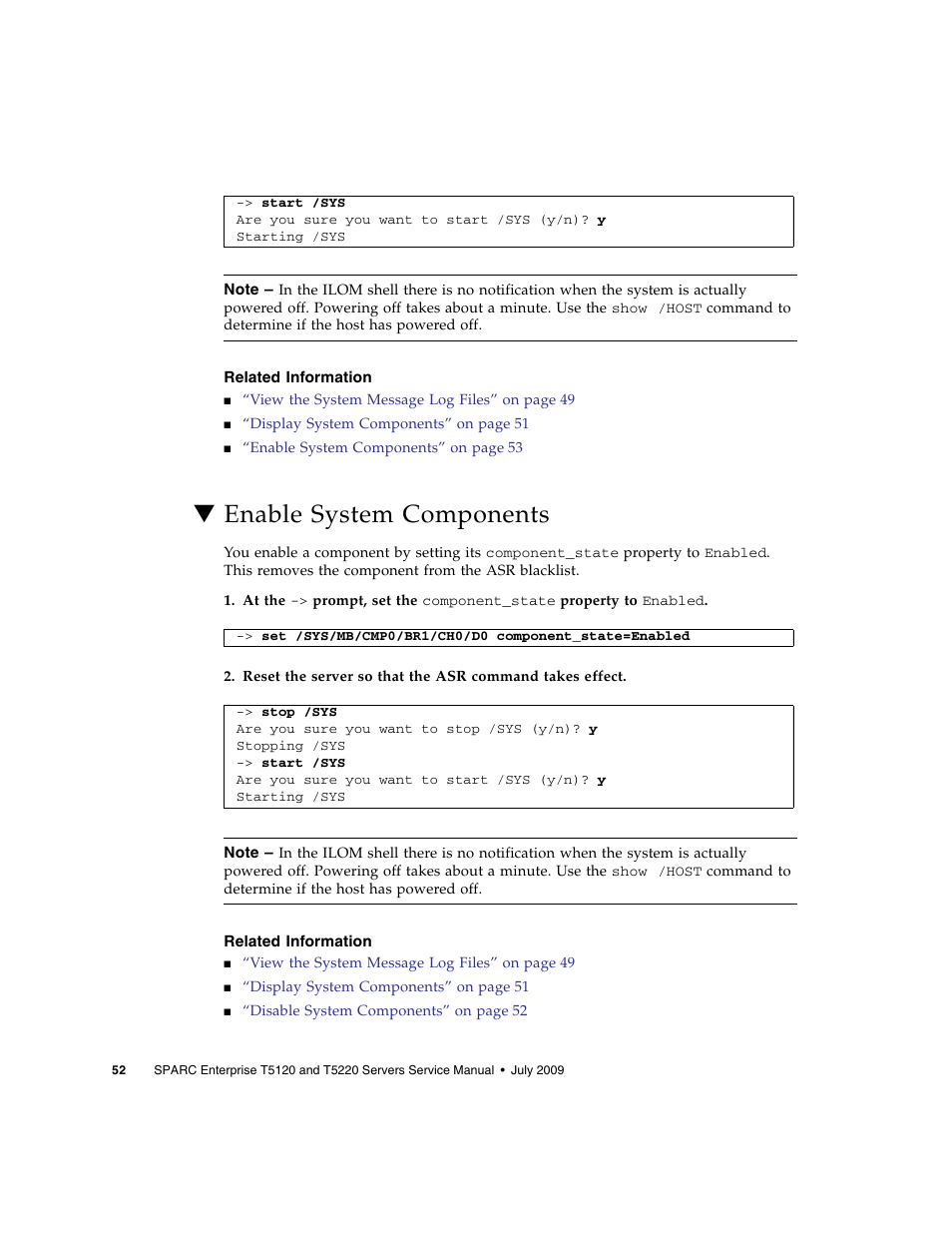 Related information, Enable system components | FUJITSU SPARC T5120 User Manual | Page 78 / 240