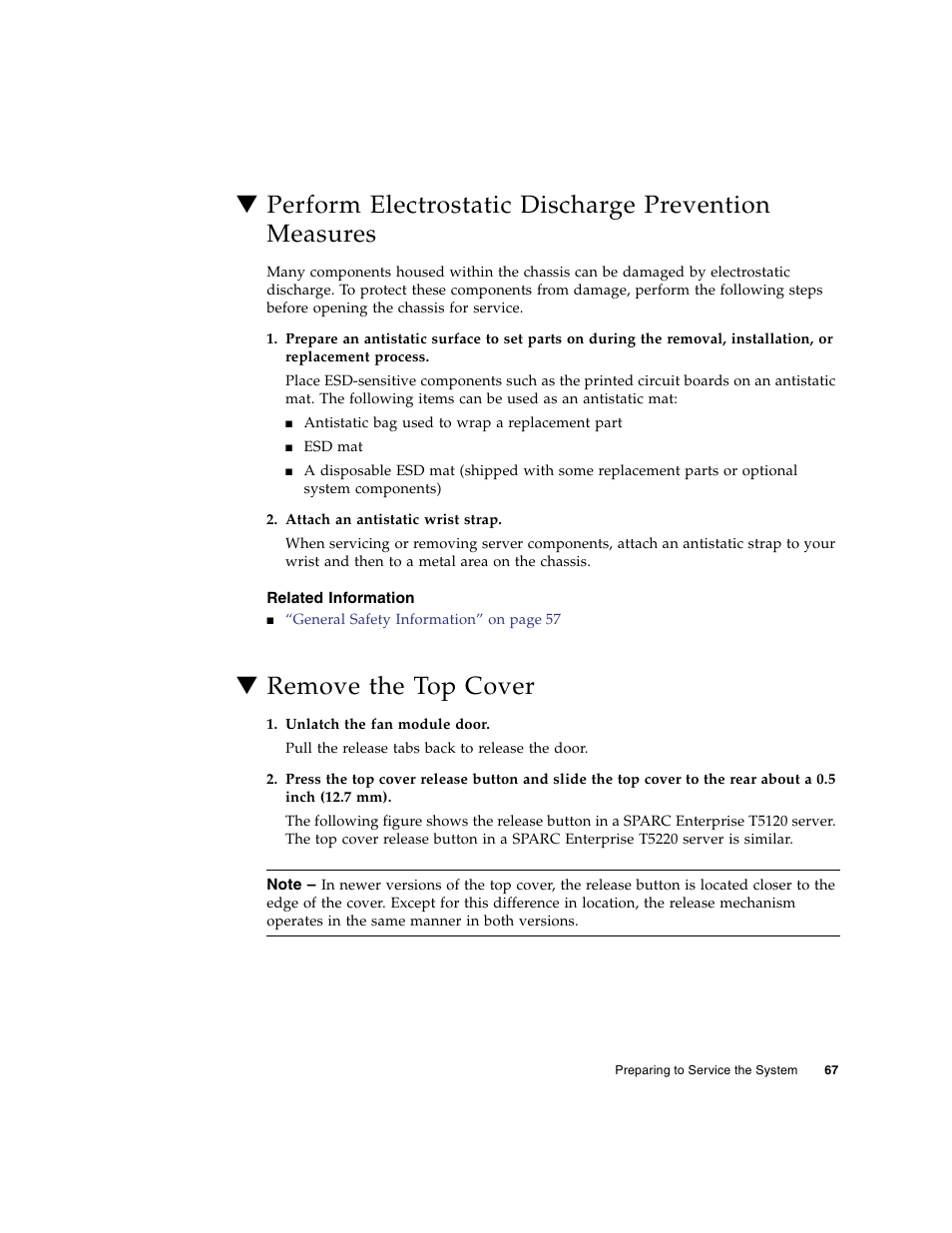 Related information, Remove the top cover | FUJITSU SPARC T5120 User Manual | Page 93 / 240