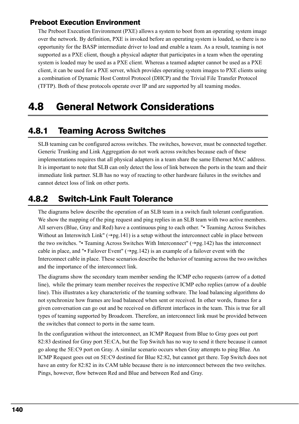 8 general network considerations, General network considerations, 1 teaming across switches | 2 switch-link fault tolerance | FUJITSU PG-FCS102 User Manual | Page 40 / 98