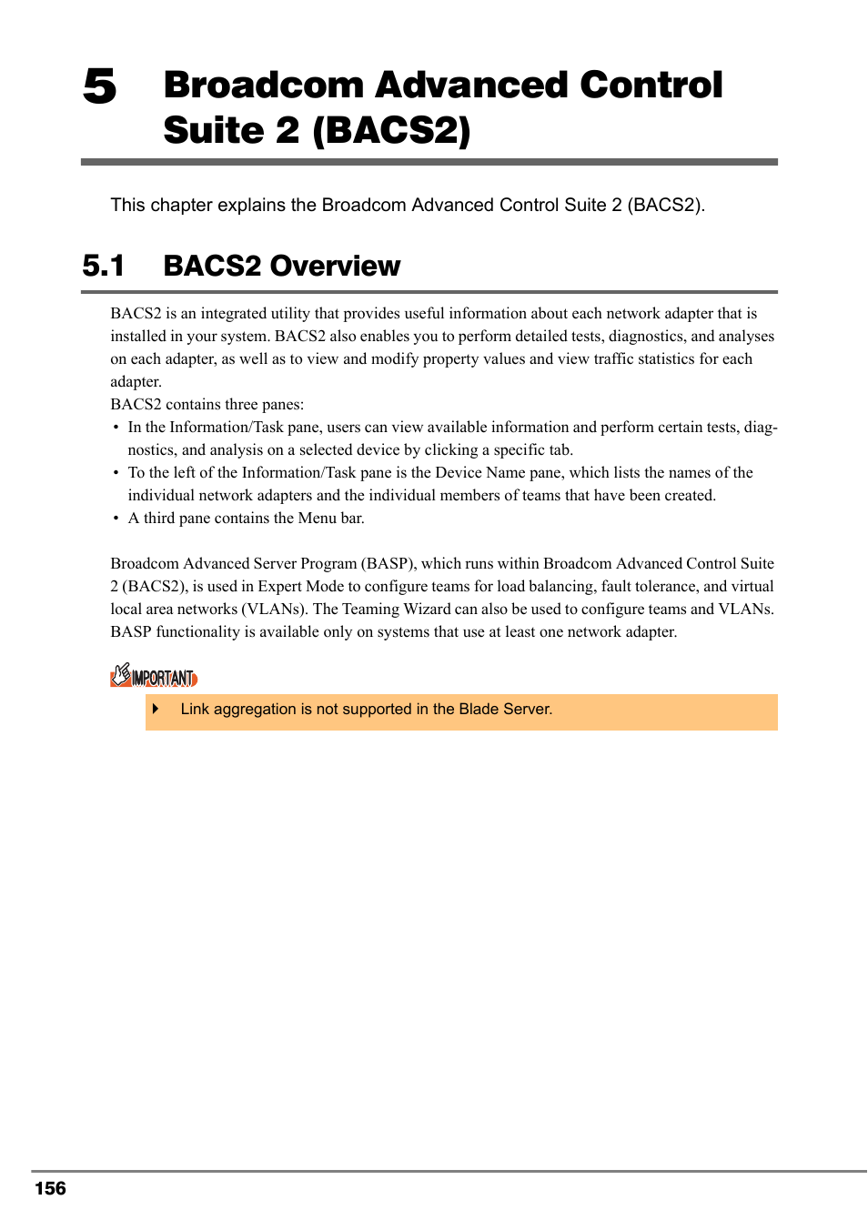 5 broadcom advanced control suite 2 (bacs2), 1 bacs2 overview, Bacs2 overview | Broadcom advanced control suite 2 (bacs2) | FUJITSU PG-FCS102 User Manual | Page 56 / 98