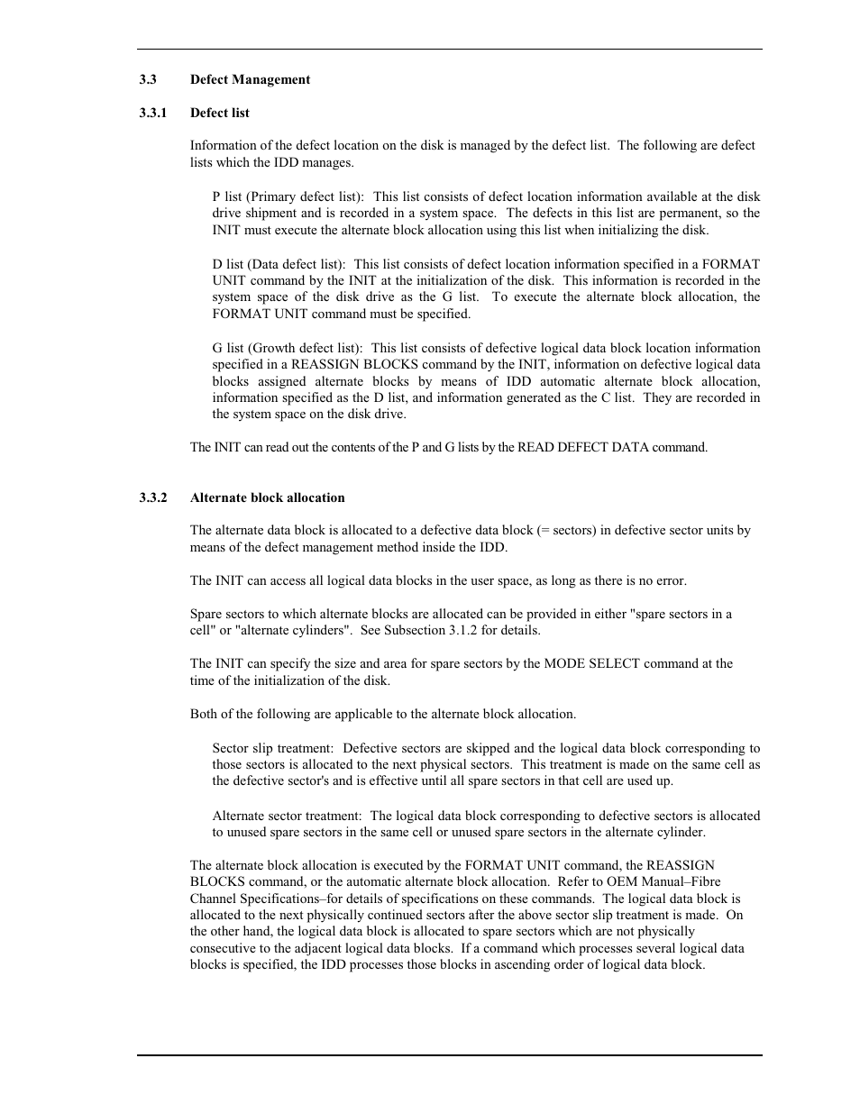 3 defect management, 1 defect list, 2 alternate block allocation | FUJITSU MAS3367FC User Manual | Page 47 / 114