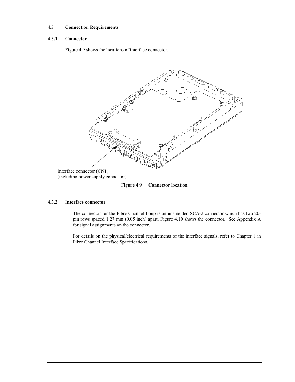 3 connection requirements, 1 connector, 2 interface connector | FUJITSU MAS3367FC User Manual | Page 61 / 114