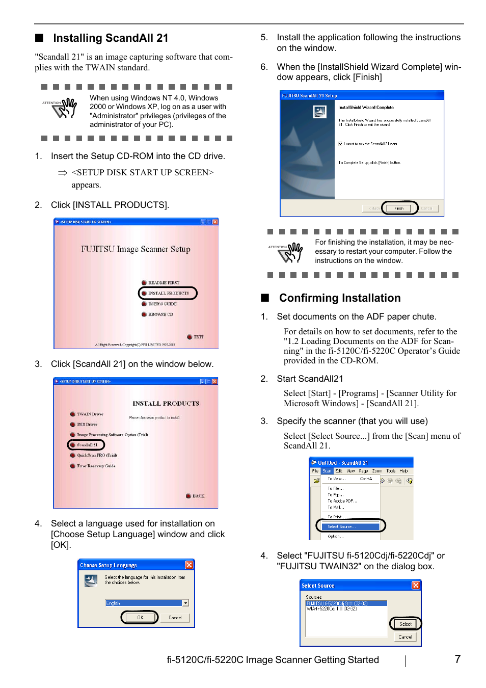 7■ installing scandall 21, Confirming installation | FUJITSU fi-5120C User Manual | Page 15 / 28