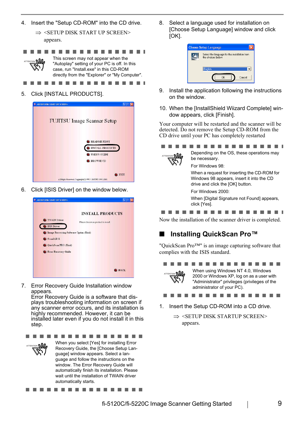 Installing quickscan pro | FUJITSU fi-5120C User Manual | Page 17 / 28