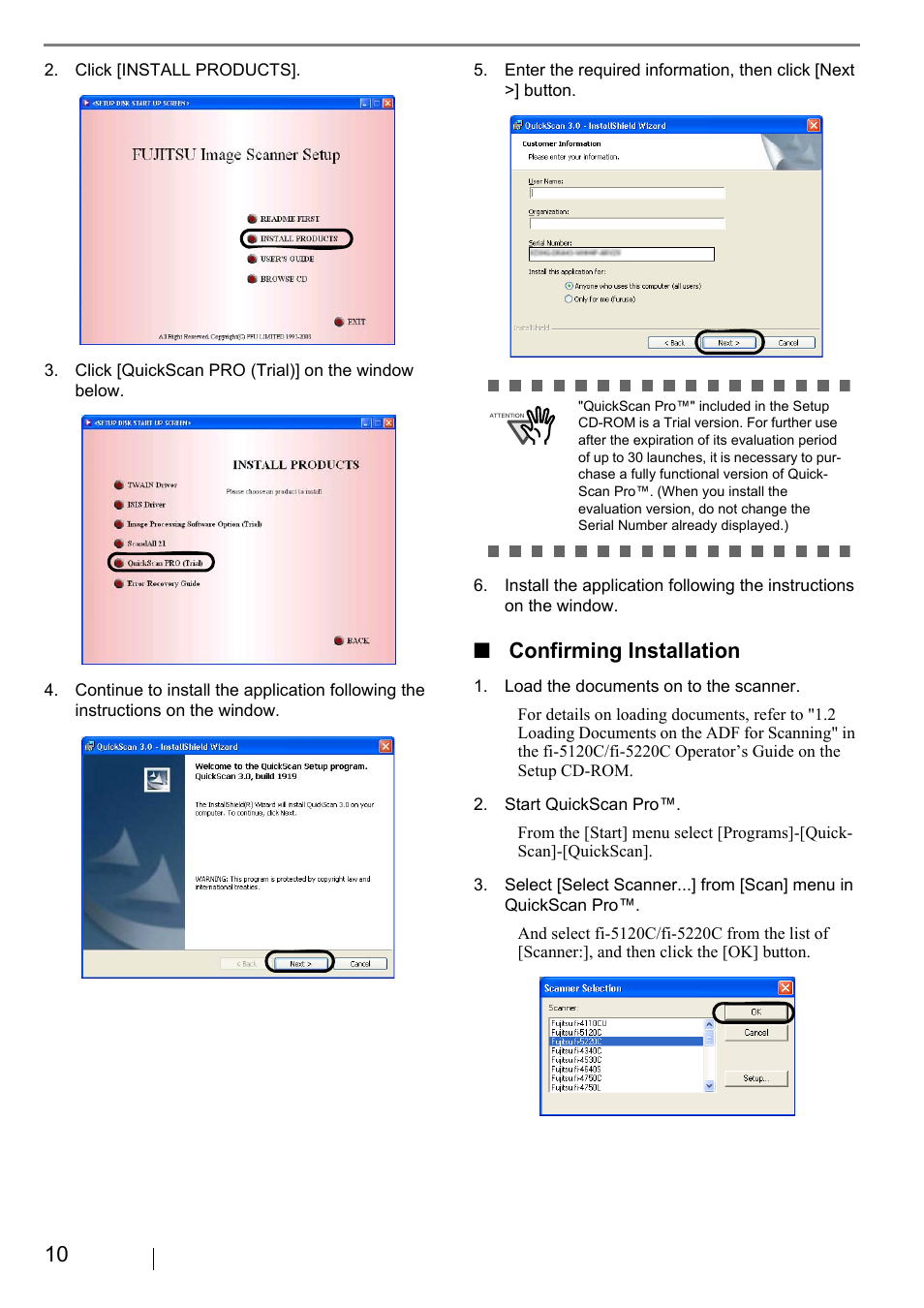 Confirming installation | FUJITSU fi-5120C User Manual | Page 18 / 28