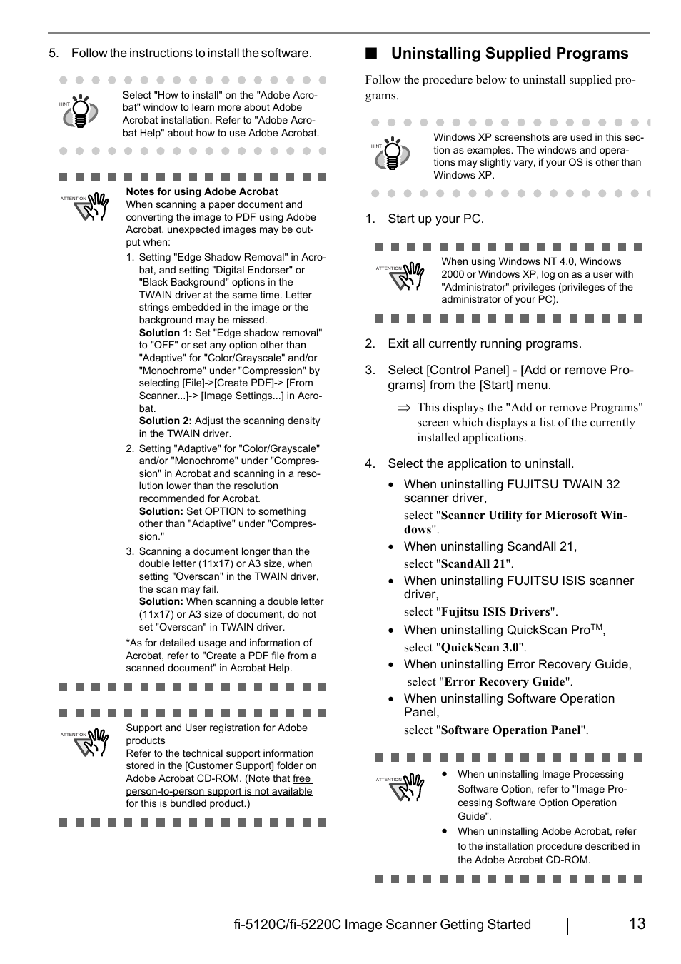 Uninstalling supplied programs | FUJITSU fi-5120C User Manual | Page 21 / 28