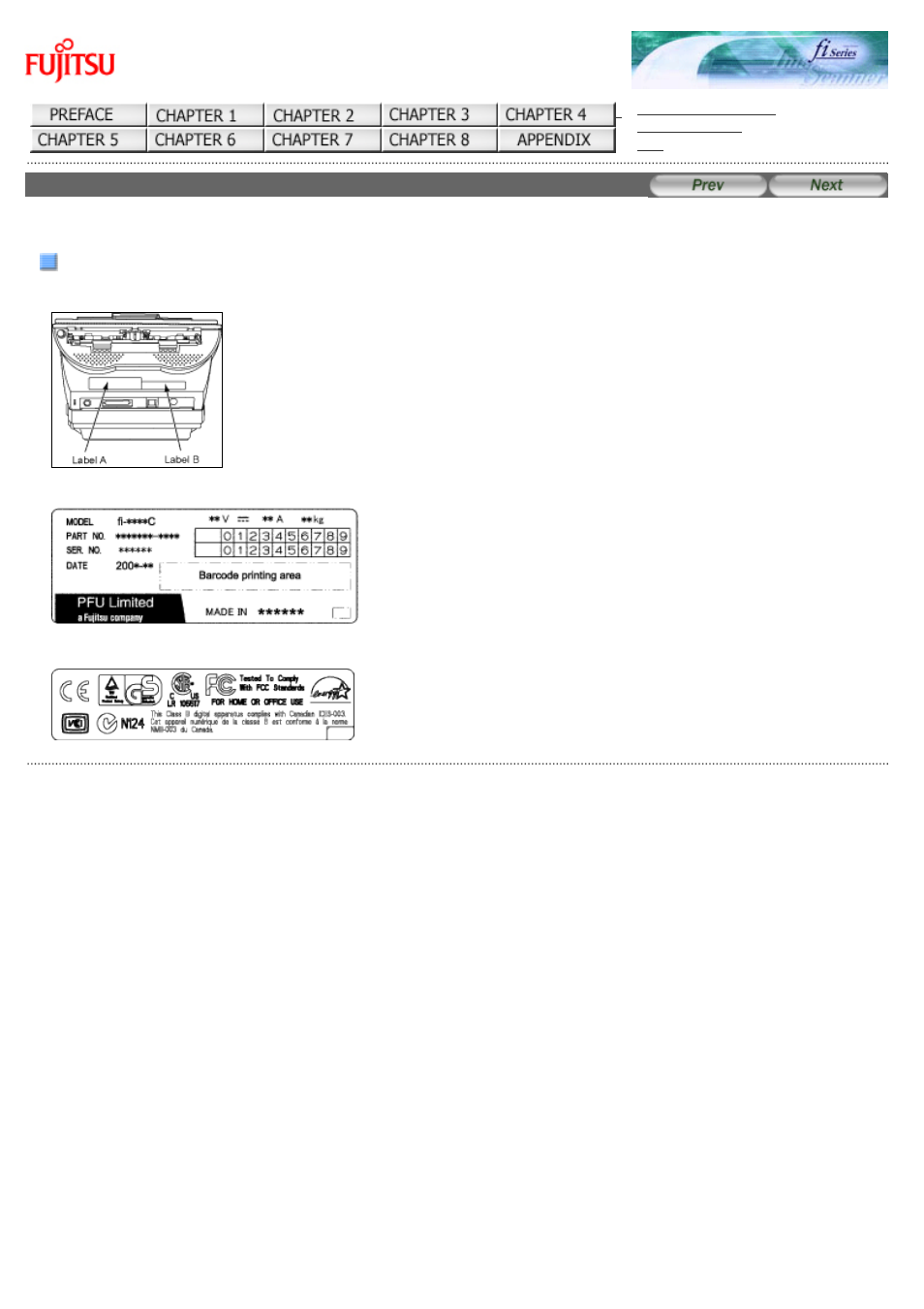 For details on model, see, 5 checking labels on the scanner, For details on production date, see | FUJITSU Image Scanner fi-5220C User Manual | Page 141 / 157