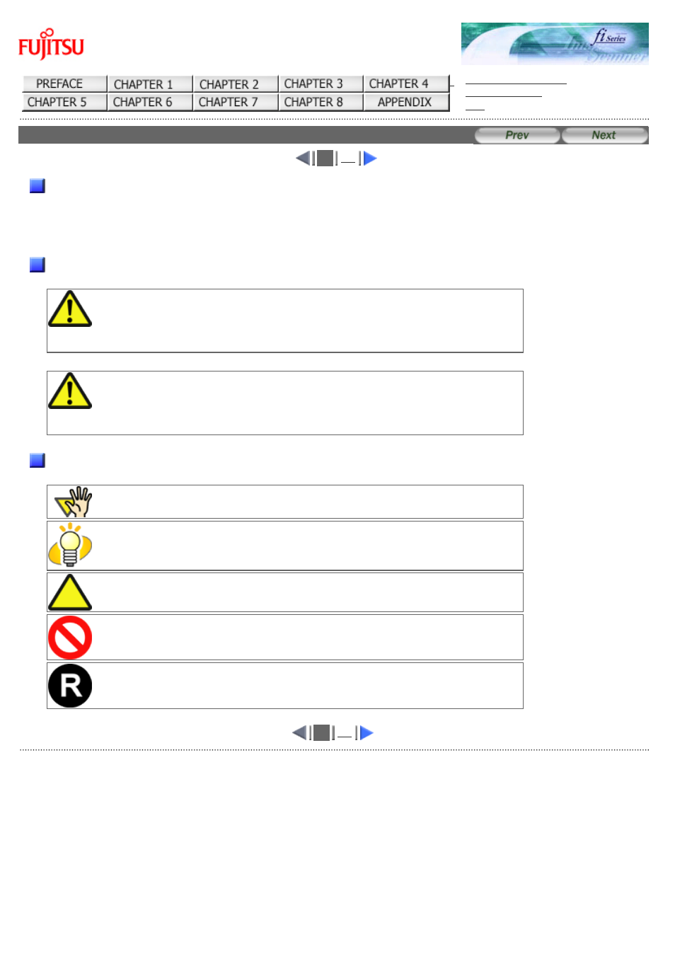Safety precautions, Warning indications used in this manual, Symbols used in this manual | FUJITSU Image Scanner fi-5220C User Manual | Page 7 / 157