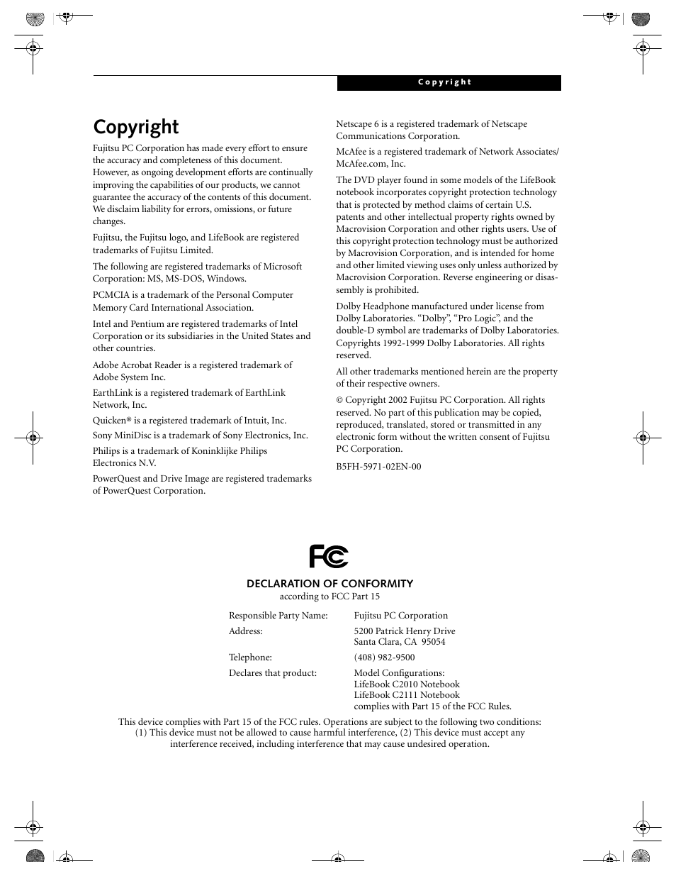 FUJITSU LIFEBOOK C2111 User Manual | 116 pages