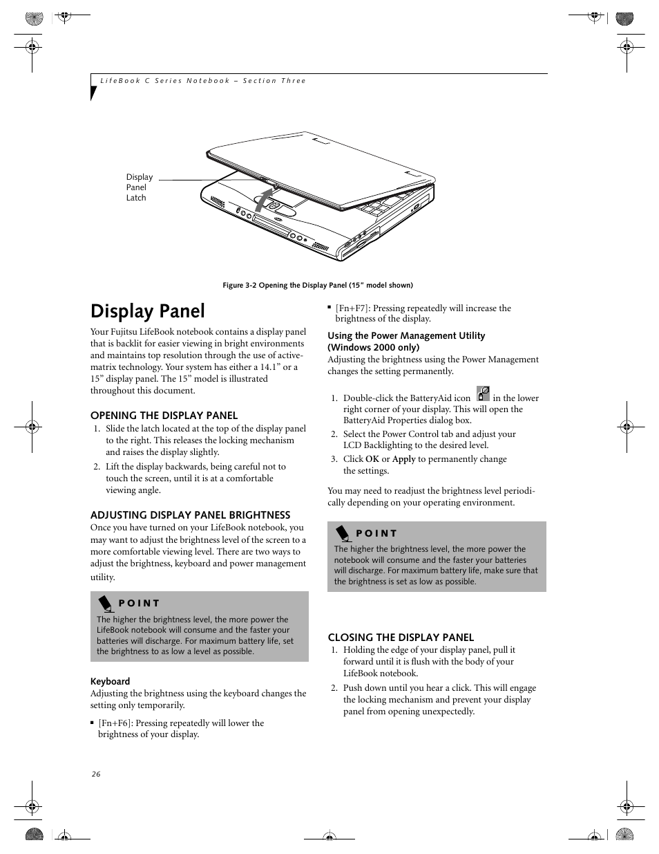 Display panel | FUJITSU LIFEBOOK C2111 User Manual | Page 32 / 116