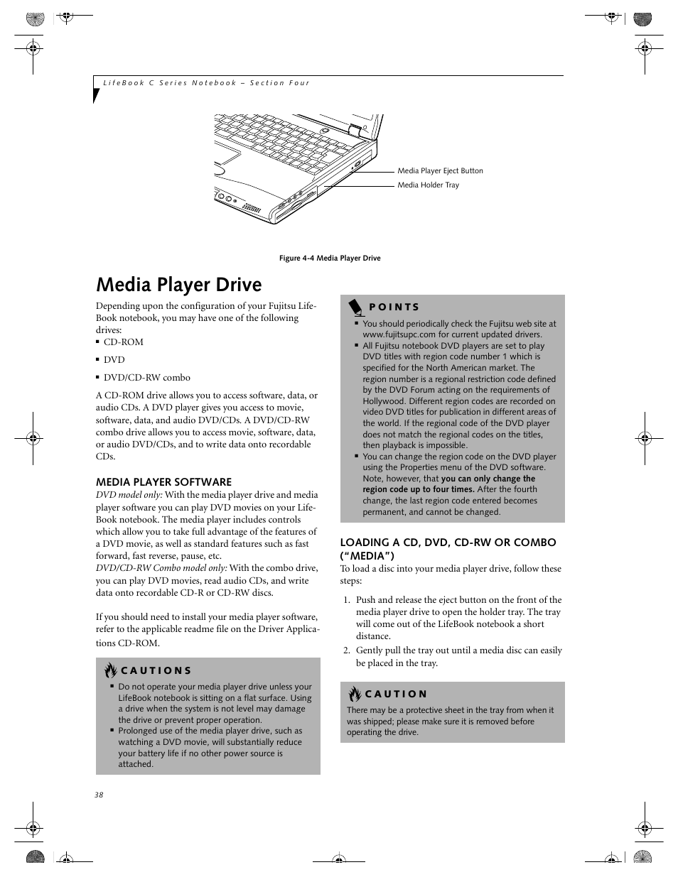 Media player drive | FUJITSU LIFEBOOK C2111 User Manual | Page 44 / 116