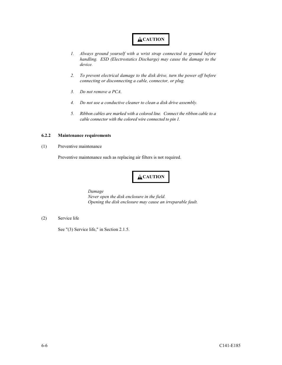 2 maintenance requirements | FUJITSU C141-E185-01EN MAS3184NC/NP User Manual | Page 102 / 130