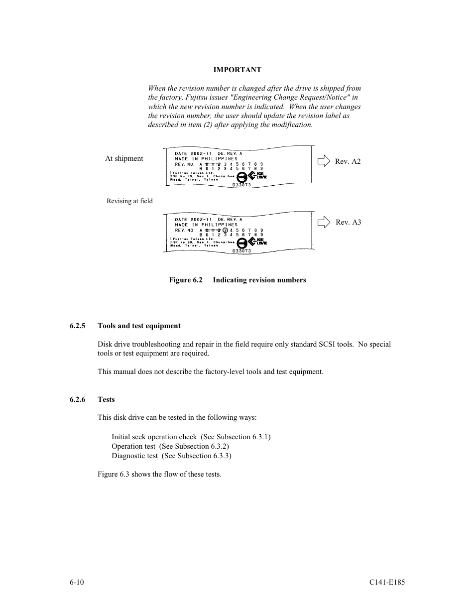 5 tools and test equipment, 6 tests | FUJITSU C141-E185-01EN MAS3184NC/NP User Manual | Page 106 / 130