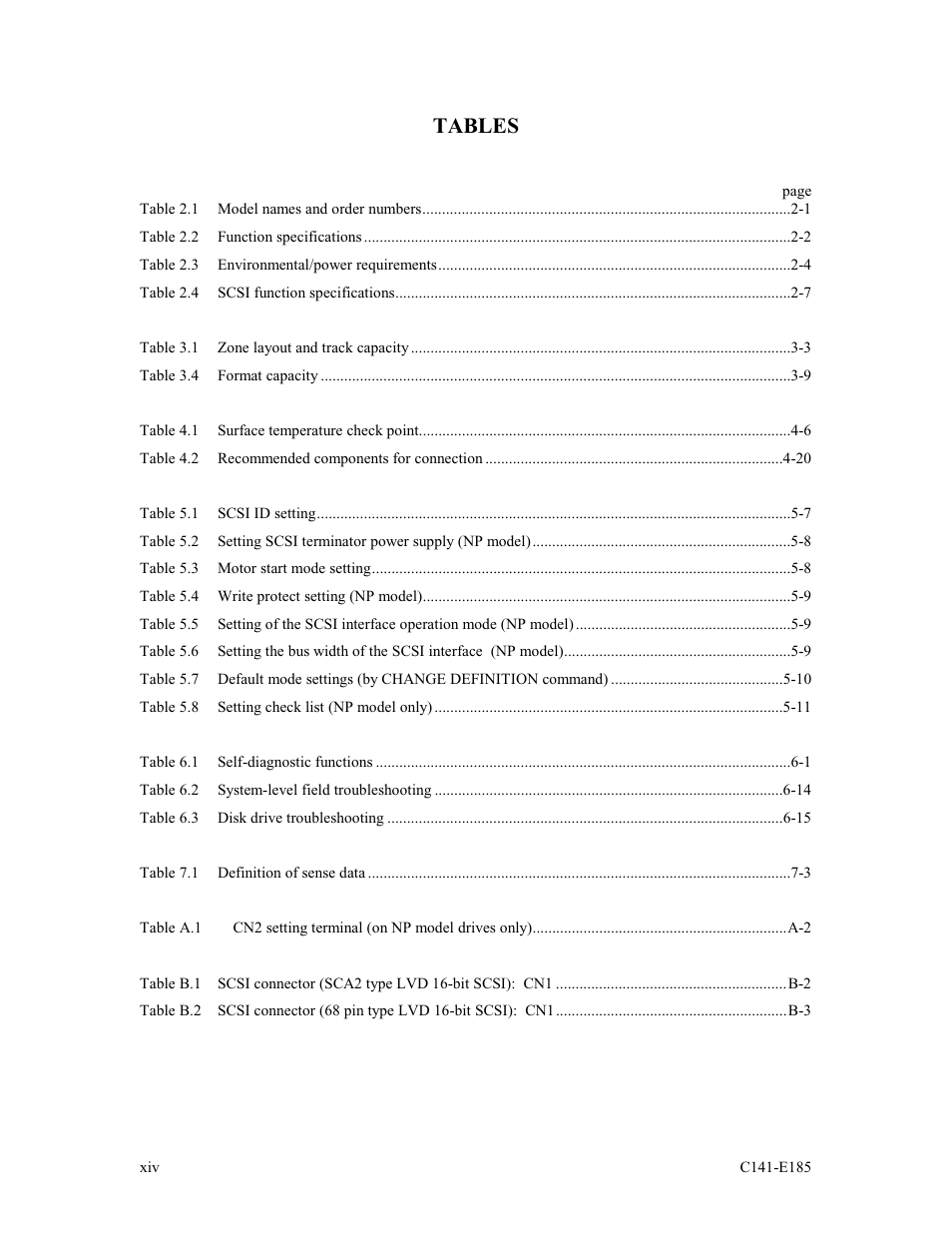 Tables | FUJITSU C141-E185-01EN MAS3184NC/NP User Manual | Page 16 / 130