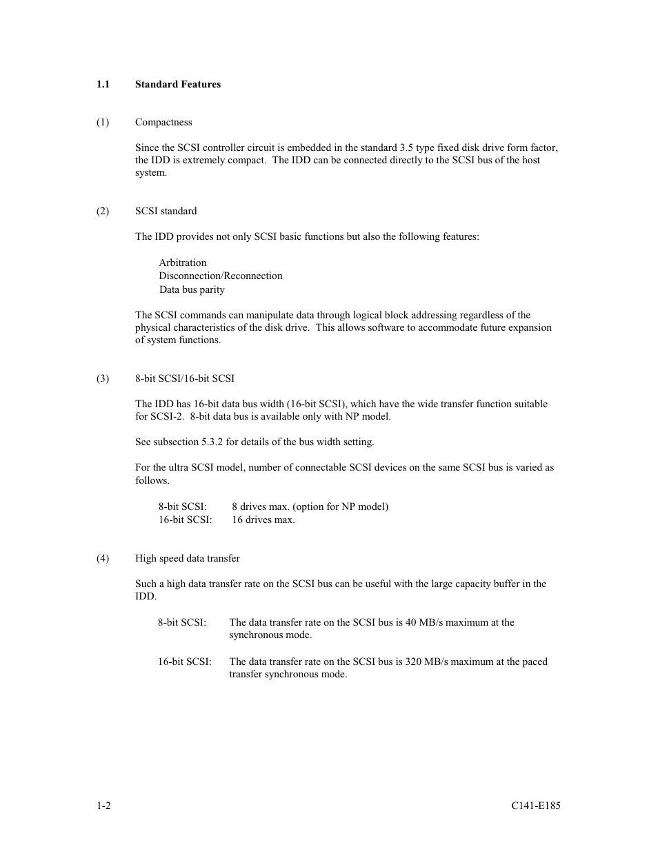 1 standard features | FUJITSU C141-E185-01EN MAS3184NC/NP User Manual | Page 18 / 130