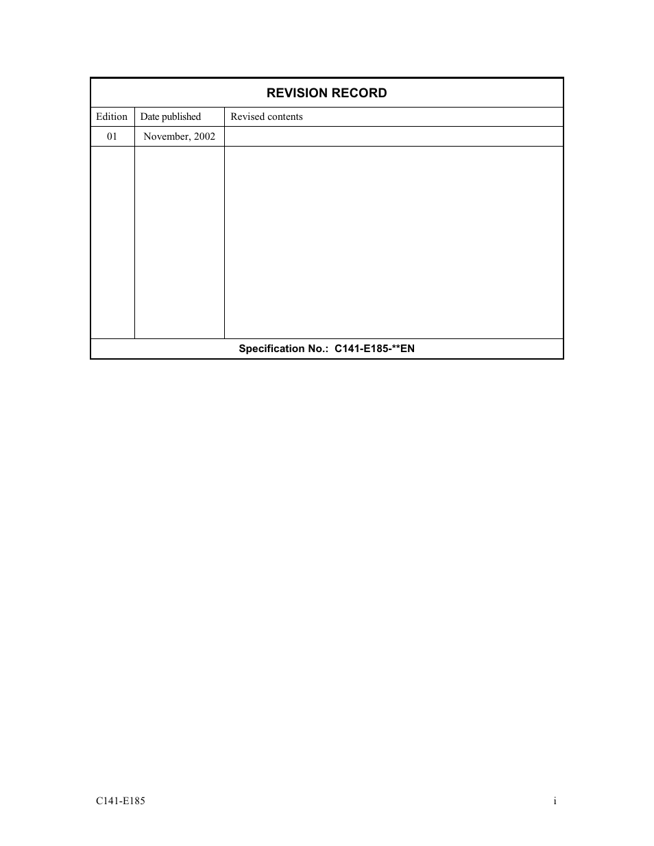 Revision record | FUJITSU C141-E185-01EN MAS3184NC/NP User Manual | Page 3 / 130