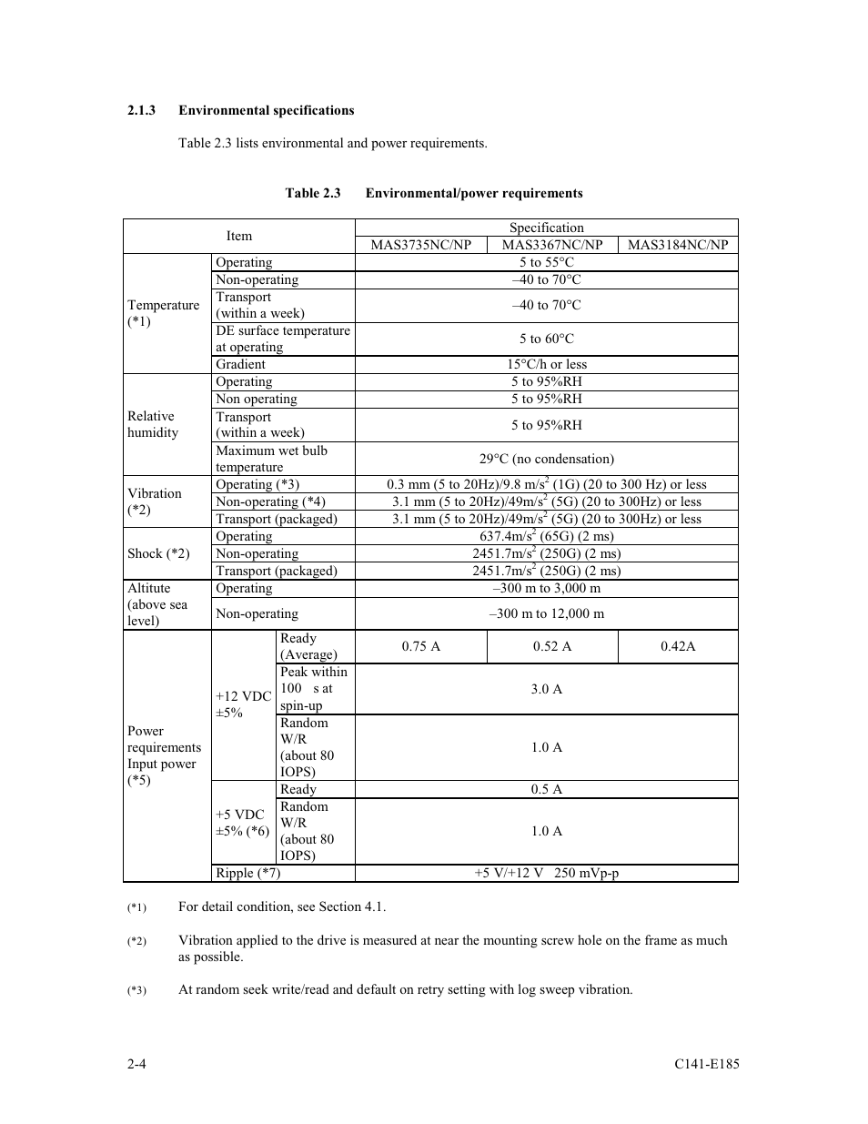 3 environmental specifications | FUJITSU C141-E185-01EN MAS3184NC/NP User Manual | Page 30 / 130