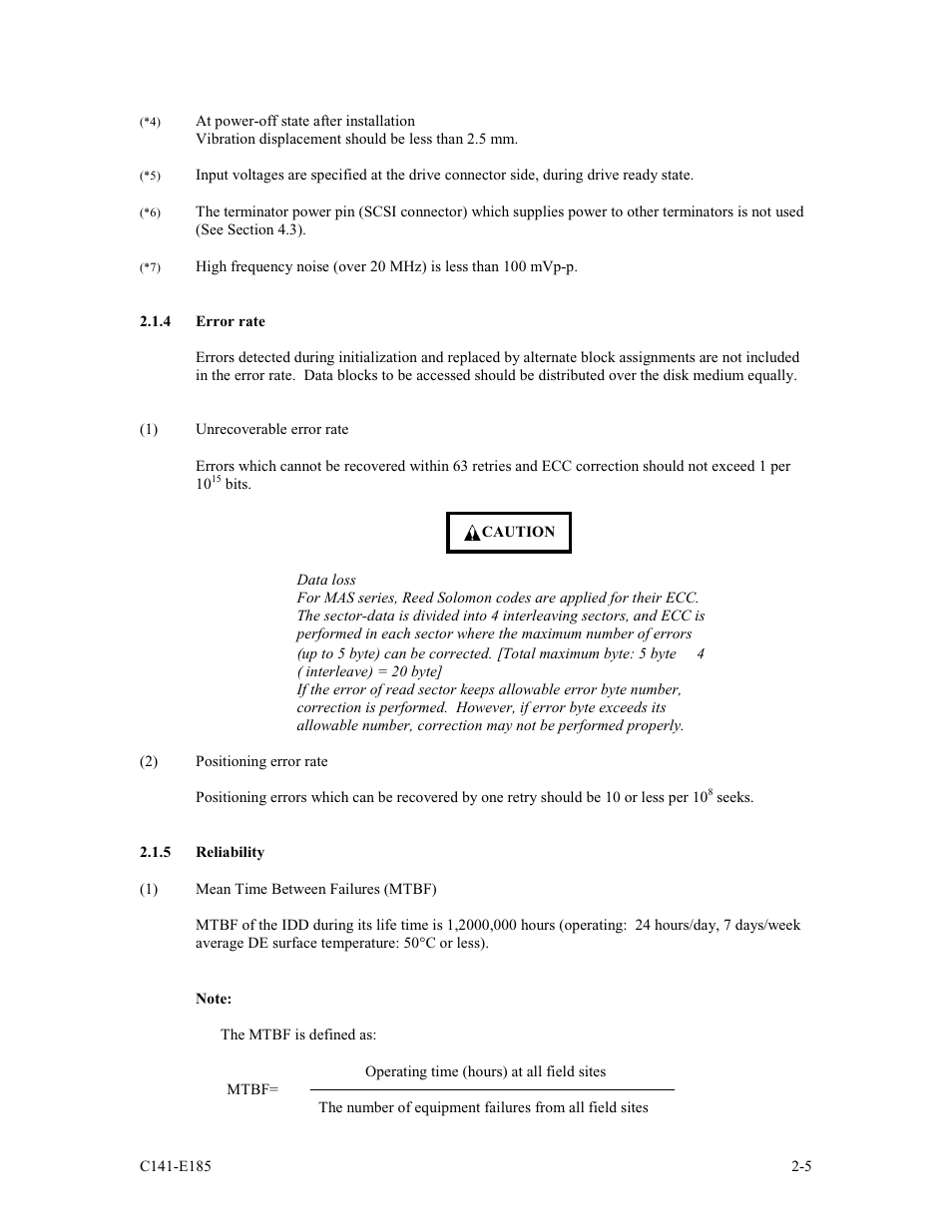 4 error rate, 5 reliability | FUJITSU C141-E185-01EN MAS3184NC/NP User Manual | Page 31 / 130