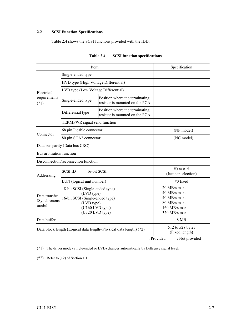 2 scsi function specifications | FUJITSU C141-E185-01EN MAS3184NC/NP User Manual | Page 33 / 130