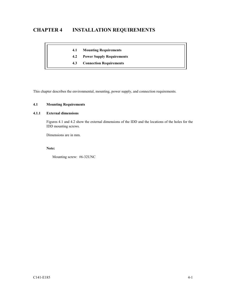 Chapter 4 installation requirements, 1 mounting requirements, 1 external dimensions | FUJITSU C141-E185-01EN MAS3184NC/NP User Manual | Page 51 / 130